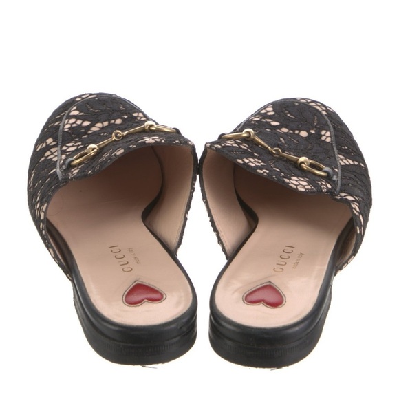 Gucci Black Lace Princetown Mules Loafers Buckle Sandals shoes Size 37 / 6.5US - Picture 2 of 9
